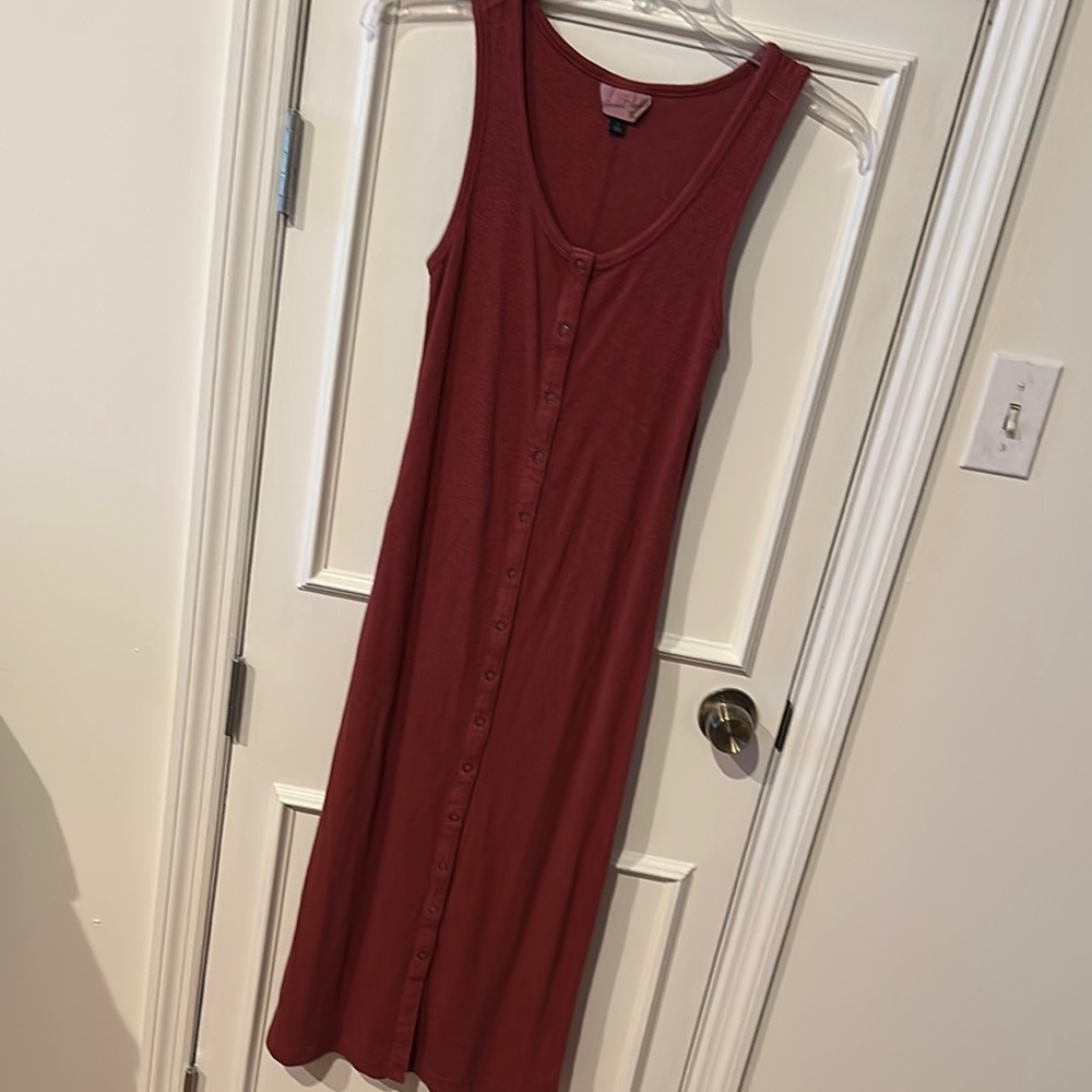 Sleeveless Burgundy Red Button-Down Dress